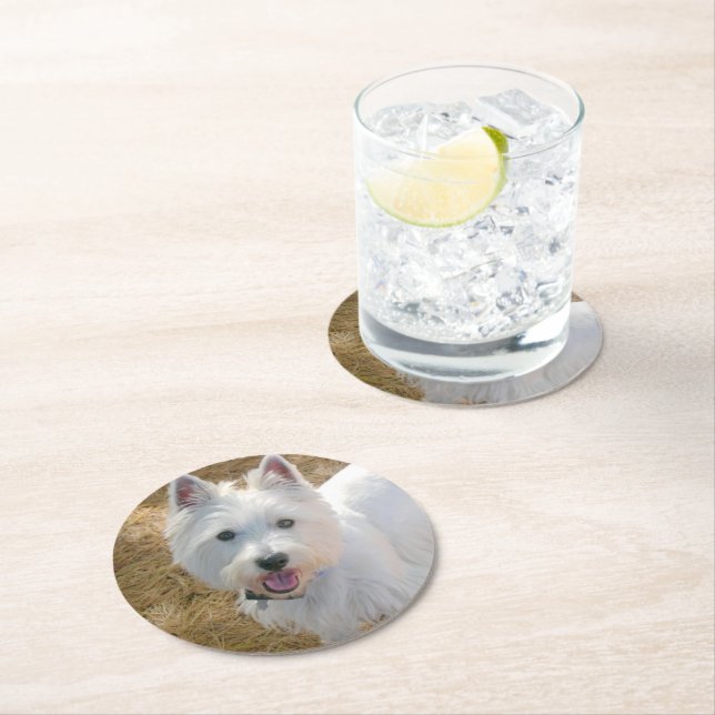 Westie Dog Party Photo Template Round Paper Coaster (Insitu)