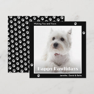 Westie Dog Paw Prints Pet Photo Black Holiday Card