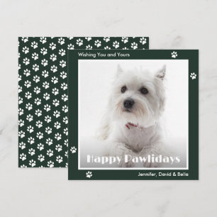 Westie Dog Paw Prints Pet Photo Green Holiday Card