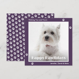 Westie Dog Pet Photo Paw Prints Purple Holiday Card