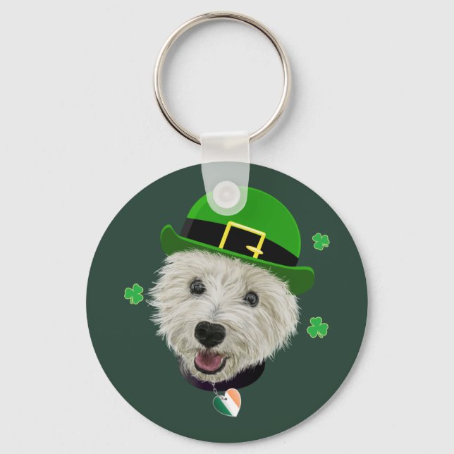 Westie Dog Saint Patrick's Day Irish Flag Keychain (Front)
