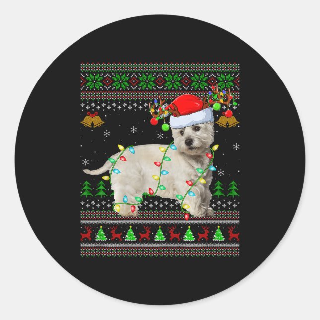 Westie Dog West Highland Terrier Ugly Christmas Sw Classic Round Sticker (Front)