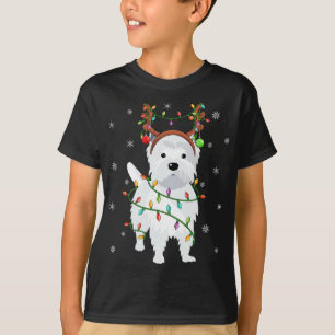 Westie Dog Xmas Lighting Reindeer Hat Westie Chris T-Shirt