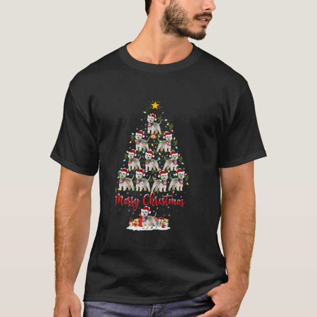 Westie Dog Xmas Lights Santa Westie Christmas Tree T-Shirt (Front)