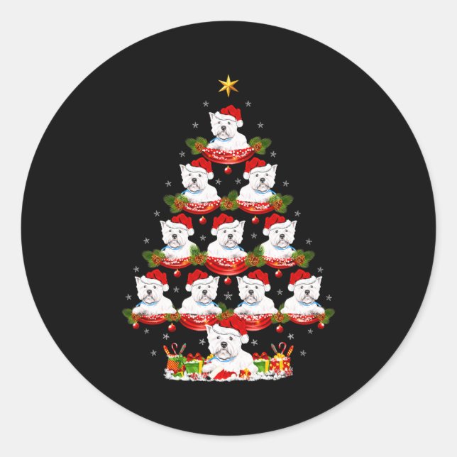 Westie Dog Xmas Tree Lighting Westie Christmas  Classic Round Sticker (Front)