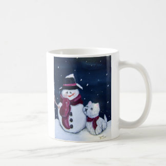 Westie et tasse de bonhomme de neige