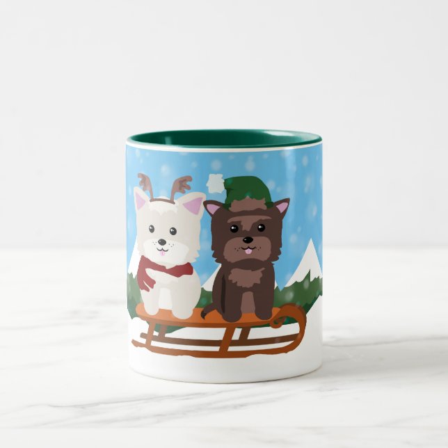 Westie et tasse de vacances d'hiver de terriers de (Centre)