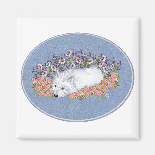 Westie Floral Repose Magnet (Front)