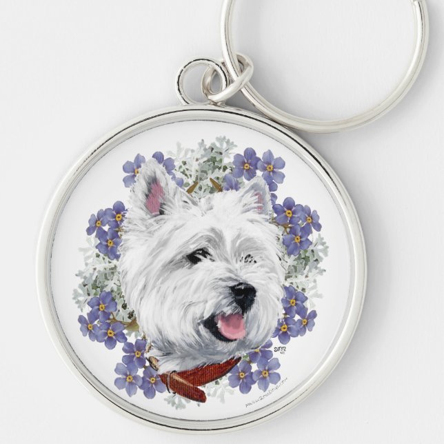 Westie Forget Me Not Keychain (Front)