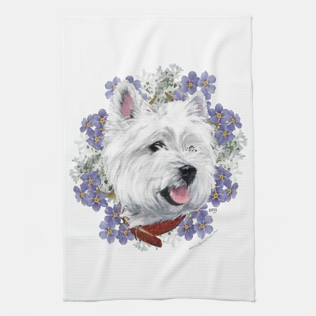 Westie Forget Me Not Kitchen Towel (Vertical)