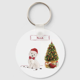 Westie Funny Christmas Dog with Tree Keychain