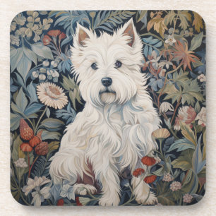 Westie Garden Tapestry in William Morris Style Coaster