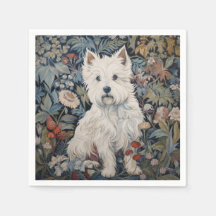 Westie Garden Tapestry in William Morris Style Napkin