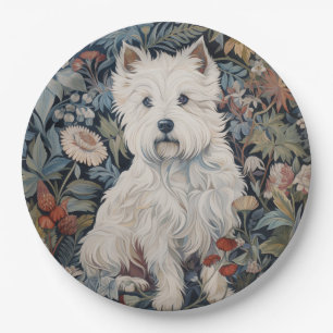 Westie Garden Tapestry in William Morris Style Paper Plate