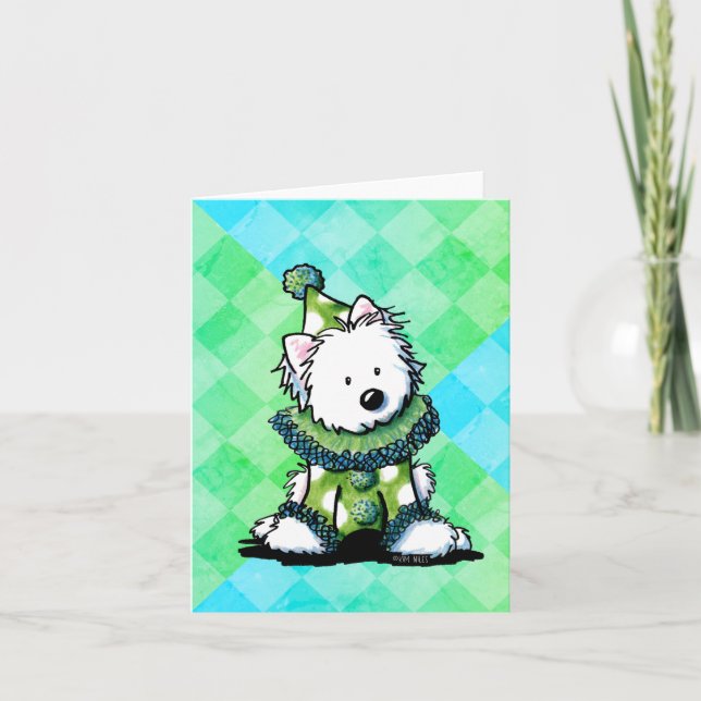 Westie Green Circus Clown Card (Front)