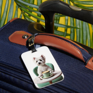 Westie having a latte luggage tag