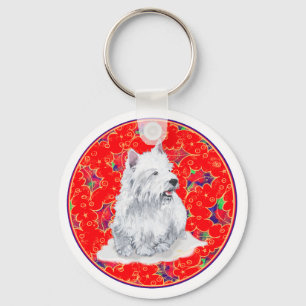 Westie Here Comes Santa Claus Keychain