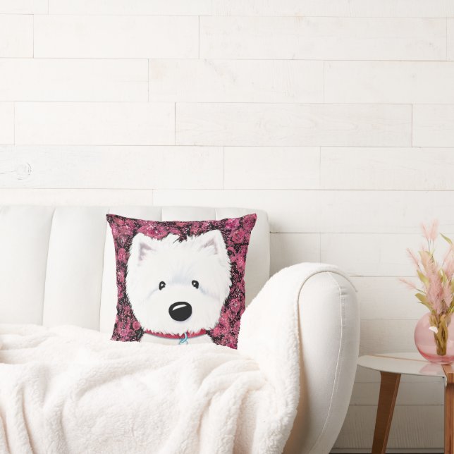 Westie Impressions Floral Throw Pillow (Couch)