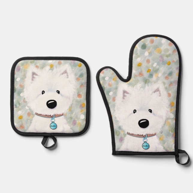 Westie Impressions Oven Mitt & Pot Holder Set (Front)