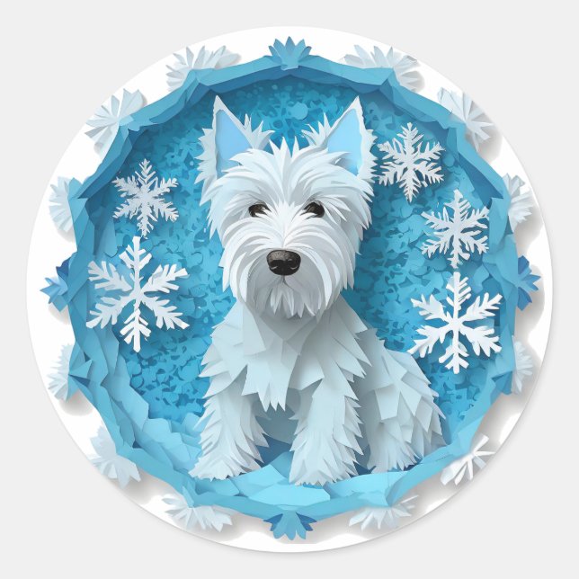 Westie in a Snowflake Circle Classic Round Sticker (Front)