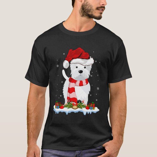 Westie Lighting Snow Santa Westie T-Shirt (Front)