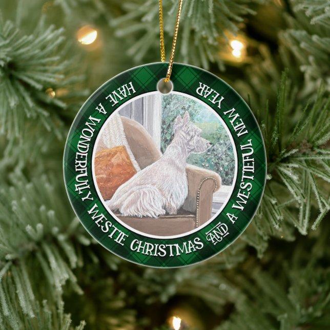 Westie Looking Out a Window Ceramic Ornament (Tree)