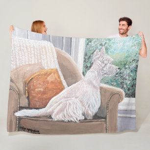 Westie Looking Out a Window Fleece Blanket