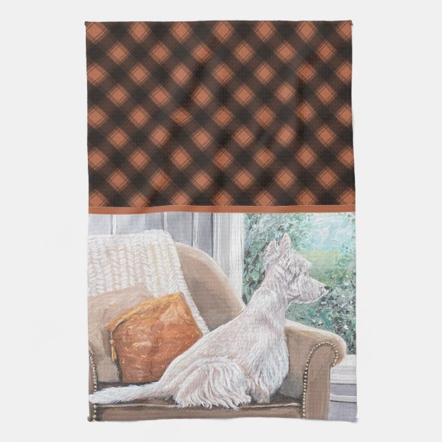 Westie Looking Out a Window Kitchen Towel (Vertical)