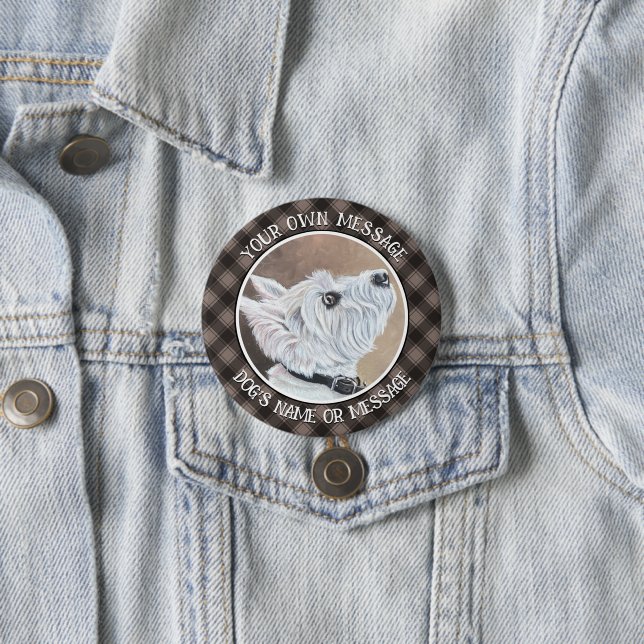 Westie Looking Up Profile B 3 Inch Round Button (In Situ)