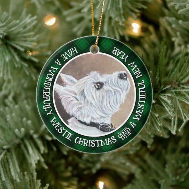 Westie Looking Up Profile B Ceramic Ornament (Tree)