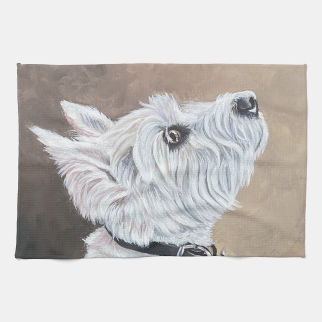 Westie Looking Up Profile B Kitchen Towel (Horizontal)