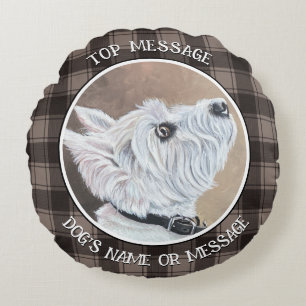 Westie Looking Up Profile B Round Pillow