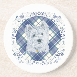 Westie on Tartan Coaster