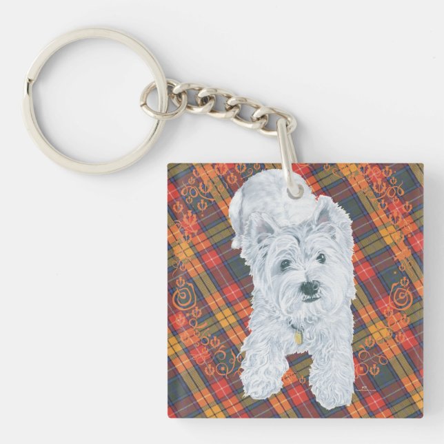 Westie on Tartan Keychain (Front)