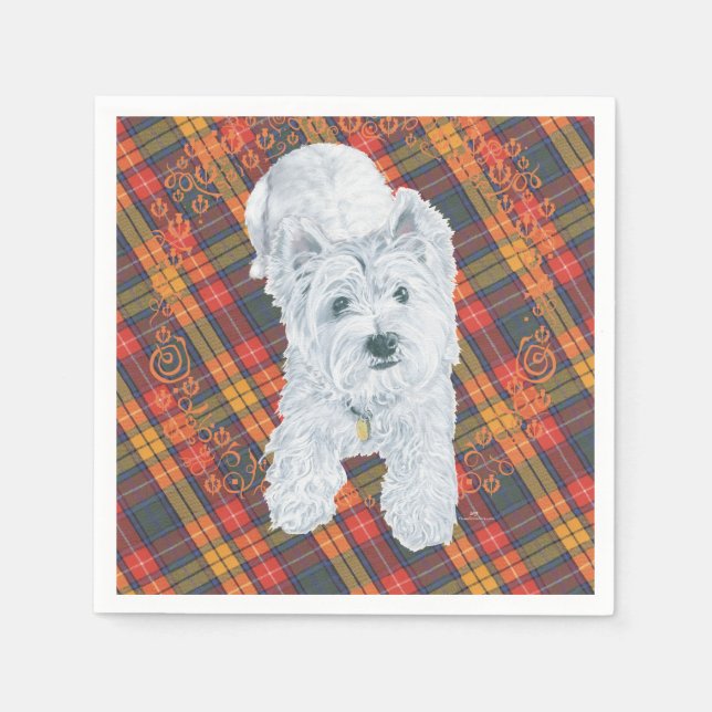 Westie on Tartan Napkin (Front)