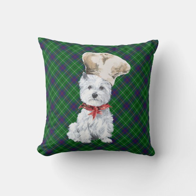 Westie on Tartan PILLOW (Front)