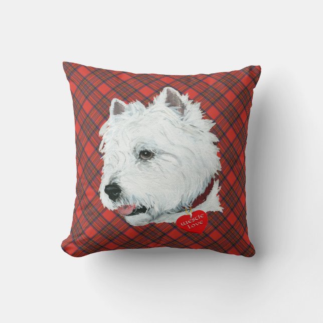 Westie on Tartan PILLOW (Front)