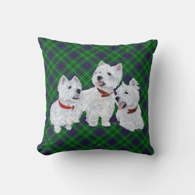 Westie on Tartan PILLOW (Front)