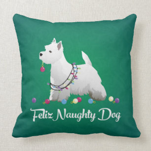 Westie or West Highland Terrier Feliz Naughty Dog Throw Pillow