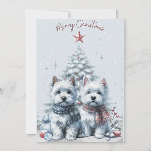 Westie Pair Merry Christmas Card (Front)