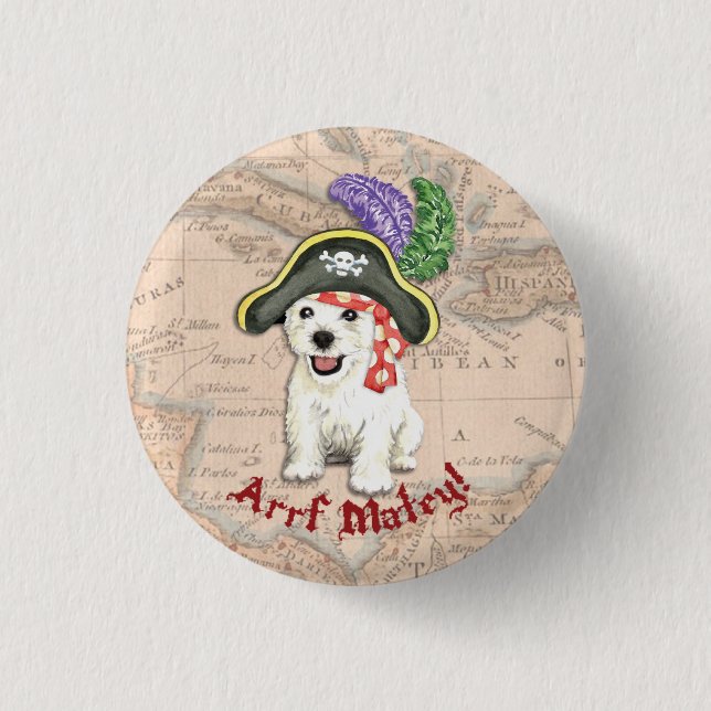 Westie Pirate 1 Inch Round Button (Front)