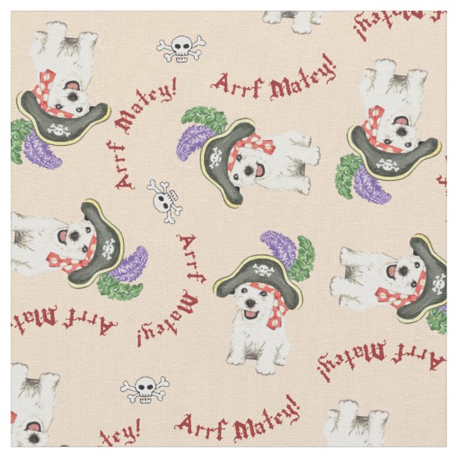 Westie Pirate Fabric (Close Up)
