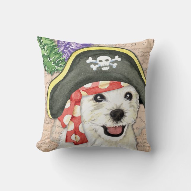 Westie Pirate Throw Pillow (Front)