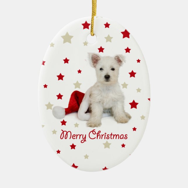 Westie Pup Oval Christmas Tree Ornament (Front)