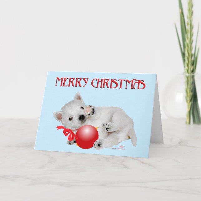 Westie Puppy Christmas Playtime Holiday Card (Front)