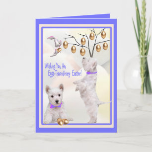 Westie Puppy Eggs - Trait Easter Wishes Holiday Card