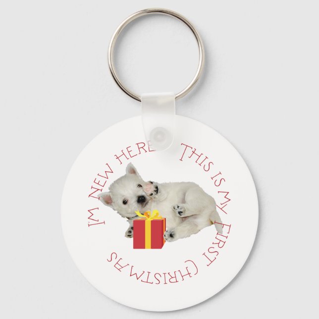 Westie Puppy First Christmas Keychain (Front)