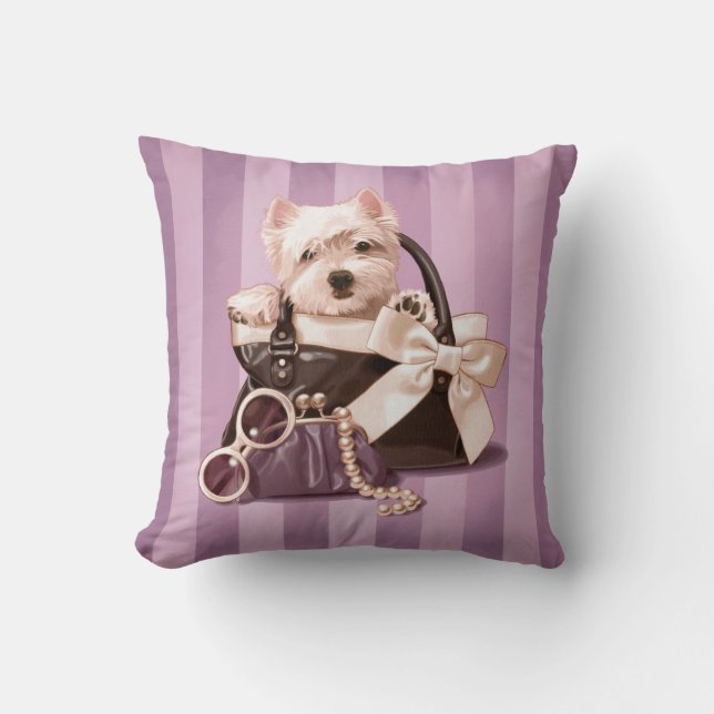 Westie puppy in Handbag Throw Pillow (Front)