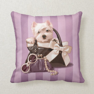 Westie puppy in Handbag Throw Pillow