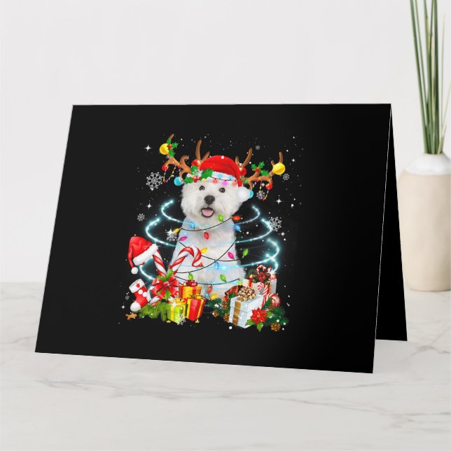 Westie Reindeer Christmas Tree Lights Pajama Dog X Card (Front)